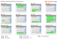 Kalender 2016 mit Ferien und Feiertagen Mecklenburg-Vorpommern