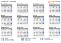 Kalender 2016 mit Ferien und Feiertagen Nordkorea