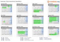 Kalender 2016 mit Ferien und Feiertagen Nordrhein-Westfalen