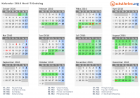 Kalender 2016 mit Ferien und Feiertagen Nord-Tröndelag