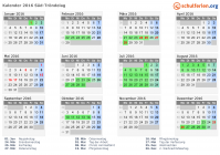 Kalender 2016 mit Ferien und Feiertagen Süd-Tröndelag
