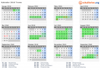 Kalender 2016 mit Ferien und Feiertagen Troms