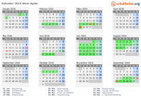 Kalender 2016 mit Ferien und Feiertagen West-Agder
