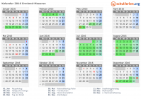 Kalender 2016 mit Ferien und Feiertagen Ermland-Masuren