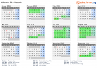 Kalender 2016 mit Ferien und Feiertagen Oppeln