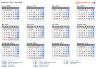 Kalender 2016 mit Ferien und Feiertagen Sambia