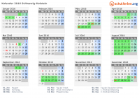Kalender 2016 mit Ferien und Feiertagen Schleswig-Holstein