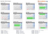 Kalender 2016 mit Ferien und Feiertagen Aargau