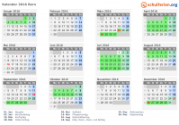 Kalender 2016 mit Ferien und Feiertagen Bern