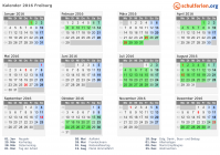 Kalender 2016 mit Ferien und Feiertagen Freiburg
