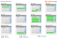 Kalender 2016 mit Ferien und Feiertagen Genf