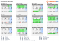 Kalender 2016 mit Ferien und Feiertagen Luzern
