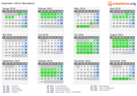 Kalender 2016 mit Ferien und Feiertagen Obwalden