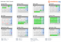 Kalender 2016 mit Ferien und Feiertagen Tessin