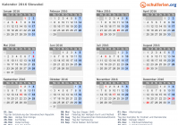 Kalender 2016 mit Ferien und Feiertagen Slowakei
