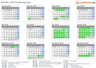 Kalender 2016 mit Ferien und Feiertagen Trenčiansky kraj