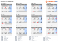 Kalender 2016 mit Ferien und Feiertagen Spanien