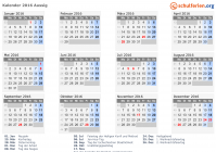 Kalender 2016 mit Ferien und Feiertagen Aussig