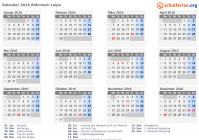 Kalender 2016 mit Ferien und Feiertagen Böhmisch Leipa