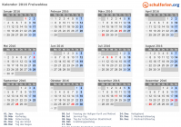 Kalender 2016 mit Ferien und Feiertagen Freiwaldau