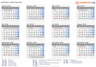 Kalender 2016 mit Ferien und Feiertagen Nachod