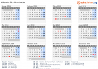 Kalender 2016 mit Ferien und Feiertagen Prachatitz