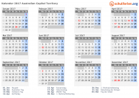 Kalender 2017 mit Ferien und Feiertagen Australisches Hauptstadtterritorium