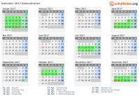Kalender 2017 mit Ferien und Feiertagen Südaustralien