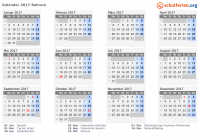 Kalender 2017 mit Ferien und Feiertagen Bahrain