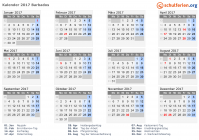 Kalender 2017 mit Ferien und Feiertagen Barbados