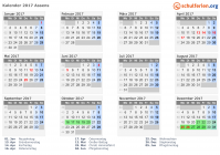 Kalender 2017 mit Ferien und Feiertagen Assens