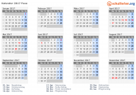 Kalender 2017 mit Ferien und Feiertagen Faxe