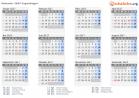 Kalender 2017 mit Ferien und Feiertagen Kopenhagen