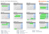 Kalender 2017 mit Ferien und Feiertagen Baden-Württemberg