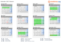 Kalender 2017 mit Ferien und Feiertagen Hessen