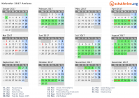Kalender 2017 mit Ferien und Feiertagen Amiens