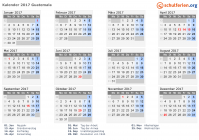 Kalender 2017 mit Ferien und Feiertagen Guatemala