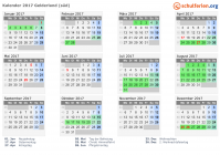 Kalender 2017 mit Ferien und Feiertagen Gelderland (süd)