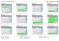 Kalender 2017 mit Ferien und Feiertagen Groningen