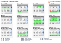 Kalender 2017 mit Ferien und Feiertagen Utrecht (mitte)
