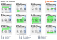 Kalender 2017 mit Ferien und Feiertagen Lombardei