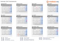 Kalender 2017 mit Ferien und Feiertagen Kambodscha