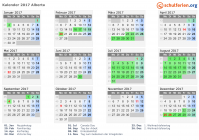 Kalender 2017 mit Ferien und Feiertagen Alberta