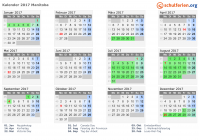 Kalender 2017 mit Ferien und Feiertagen Manitoba