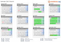 Kalender 2017 mit Ferien und Feiertagen Ontario