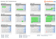 Kalender 2017 mit Ferien und Feiertagen Saskatchewan