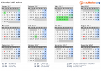 Kalender 2017 mit Ferien und Feiertagen Yukon