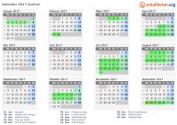 Kalender 2017 mit Ferien und Feiertagen Zentral