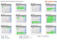 Kalender 2017 mit Ferien und Feiertagen Mecklenburg-Vorpommern