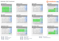 Kalender 2017 mit Ferien und Feiertagen Auckland